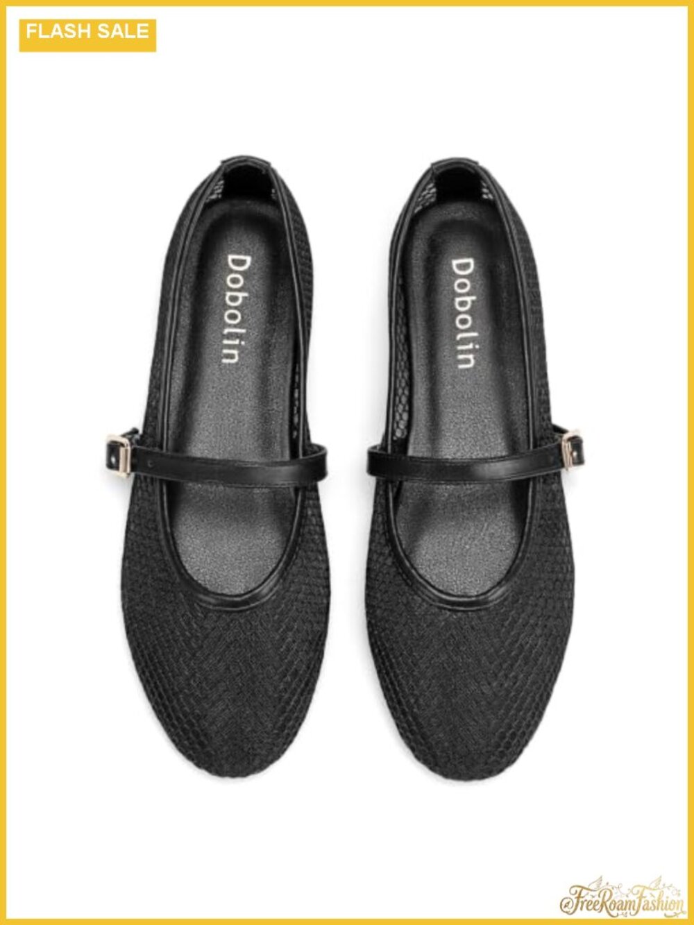 Women's Mesh Mary Jane Flats Buckle Strap Round Toe Breathable Cushioned